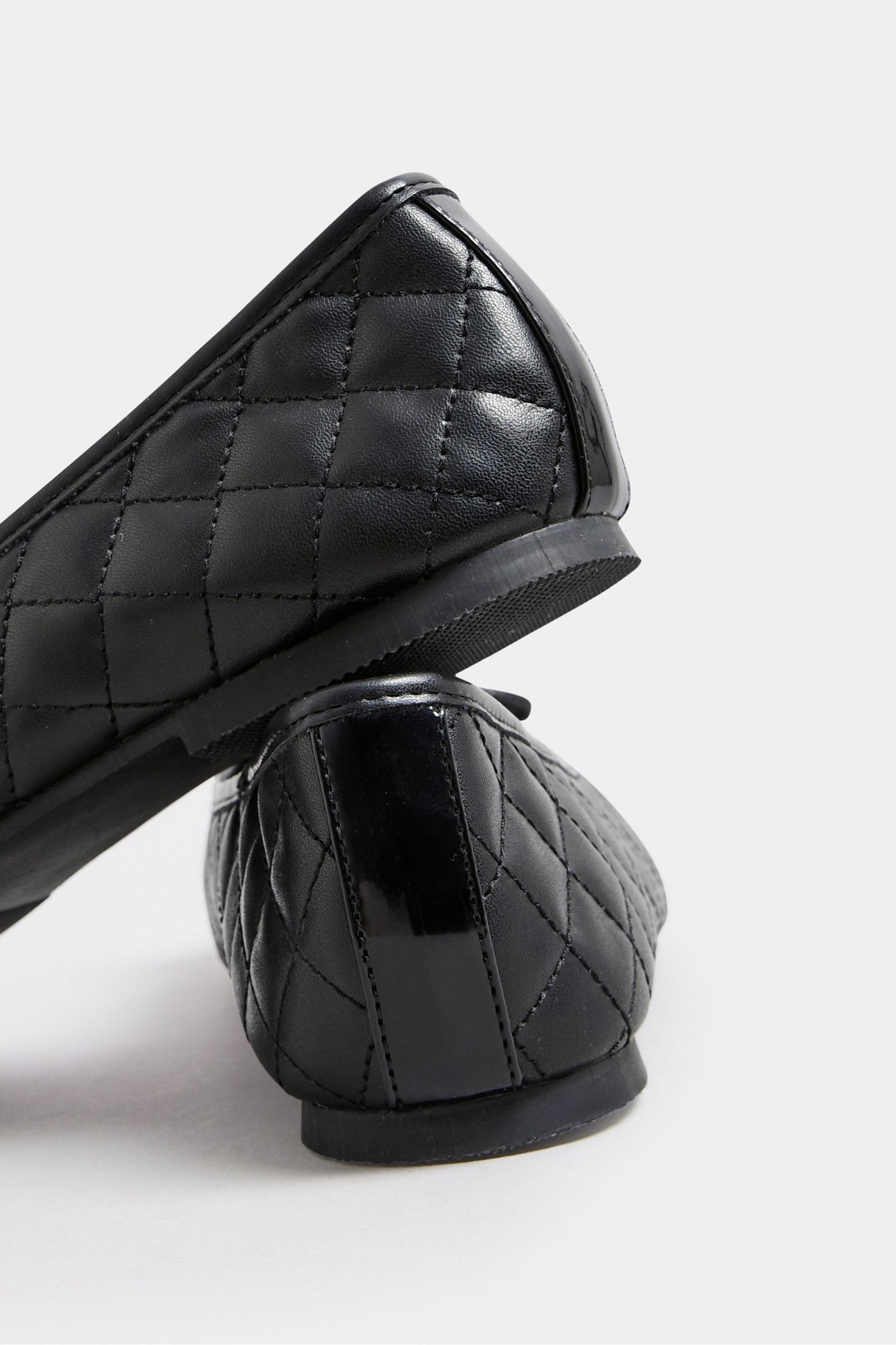Yours Curve Black Extra Wide Fit Quilted Toe Cap Ballet Pumps
