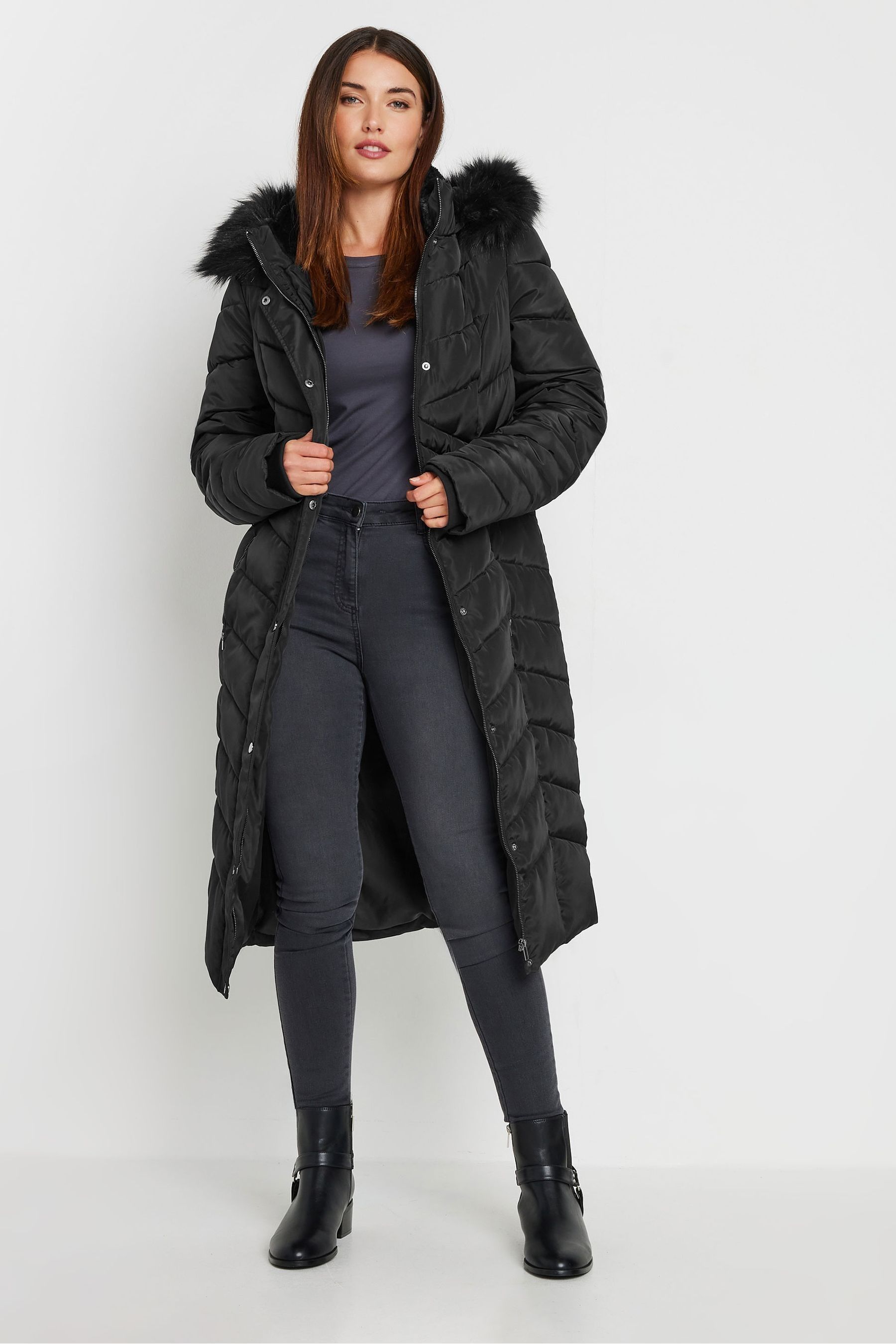 Buy Long Tall Sally Black Longline Chevron Padded Coat from the Next UK online shop