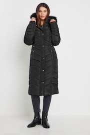 Long Tall Sally Black Longline Chevron Padded Coat - Image 2 of 5