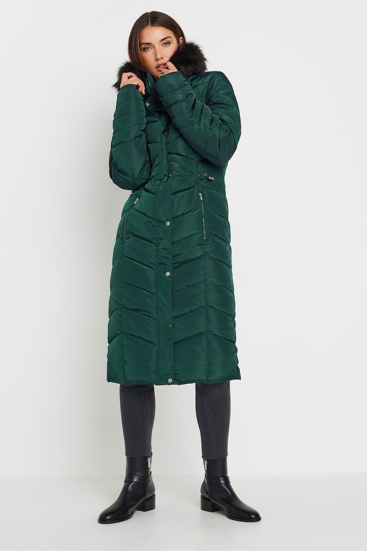 Long Tall Sally Green Longline Chevron Padded Coat - Image 2 of 5