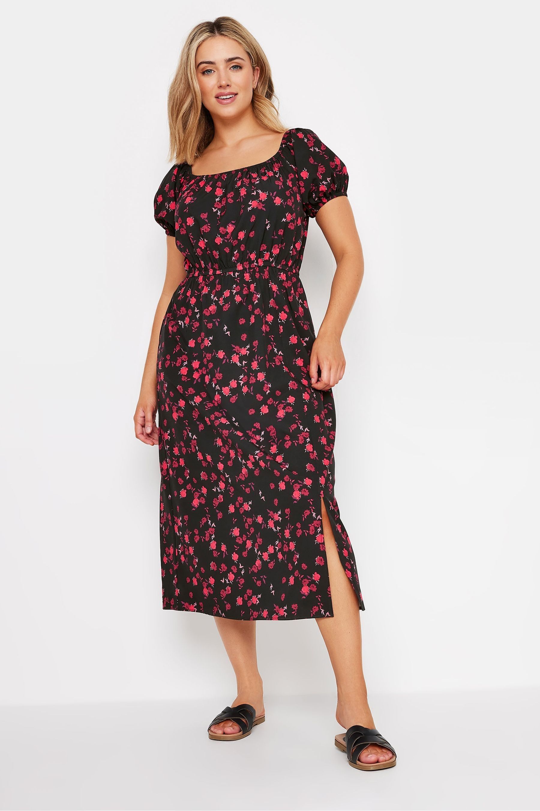 Buy M Co Black Rose Print Bardot Split Hem Midi Dress from Next Germany