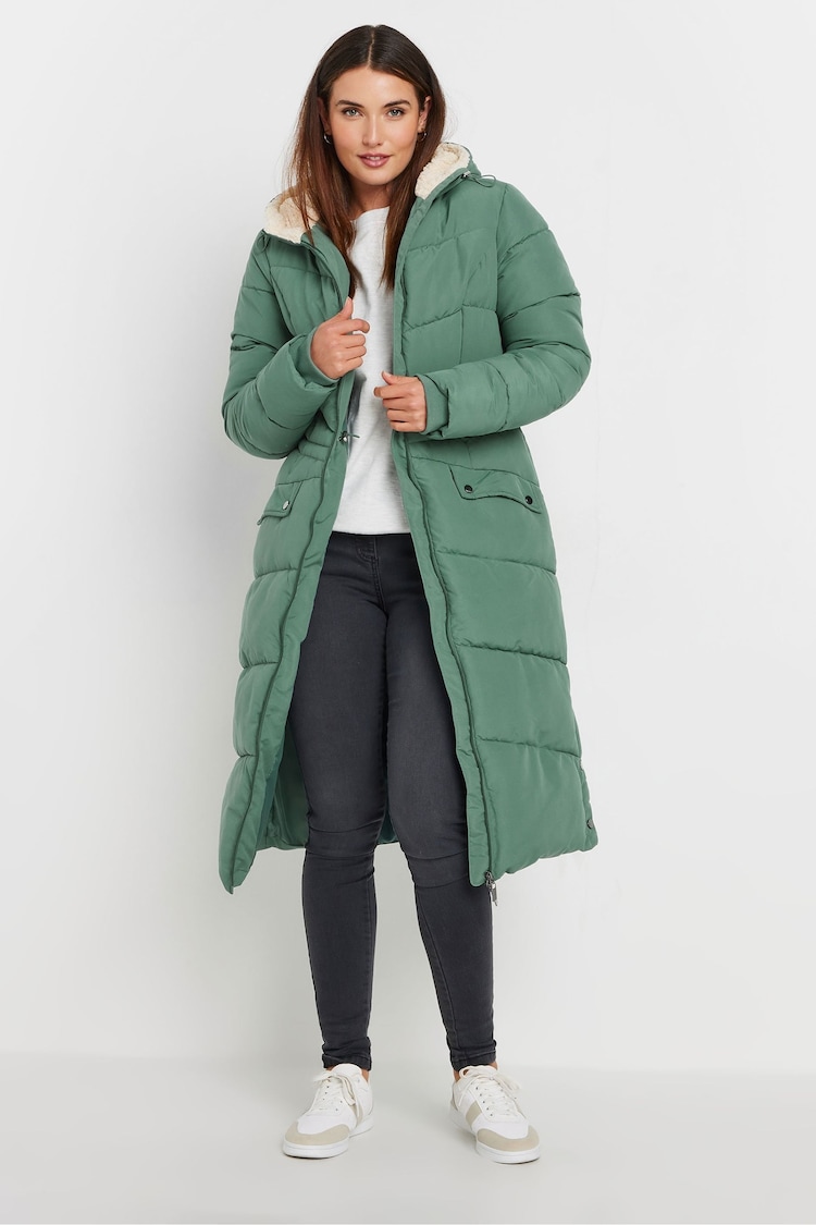 Long Tall Sally Green Borg Hooded Midi Padded Coat - Image 1 of 4