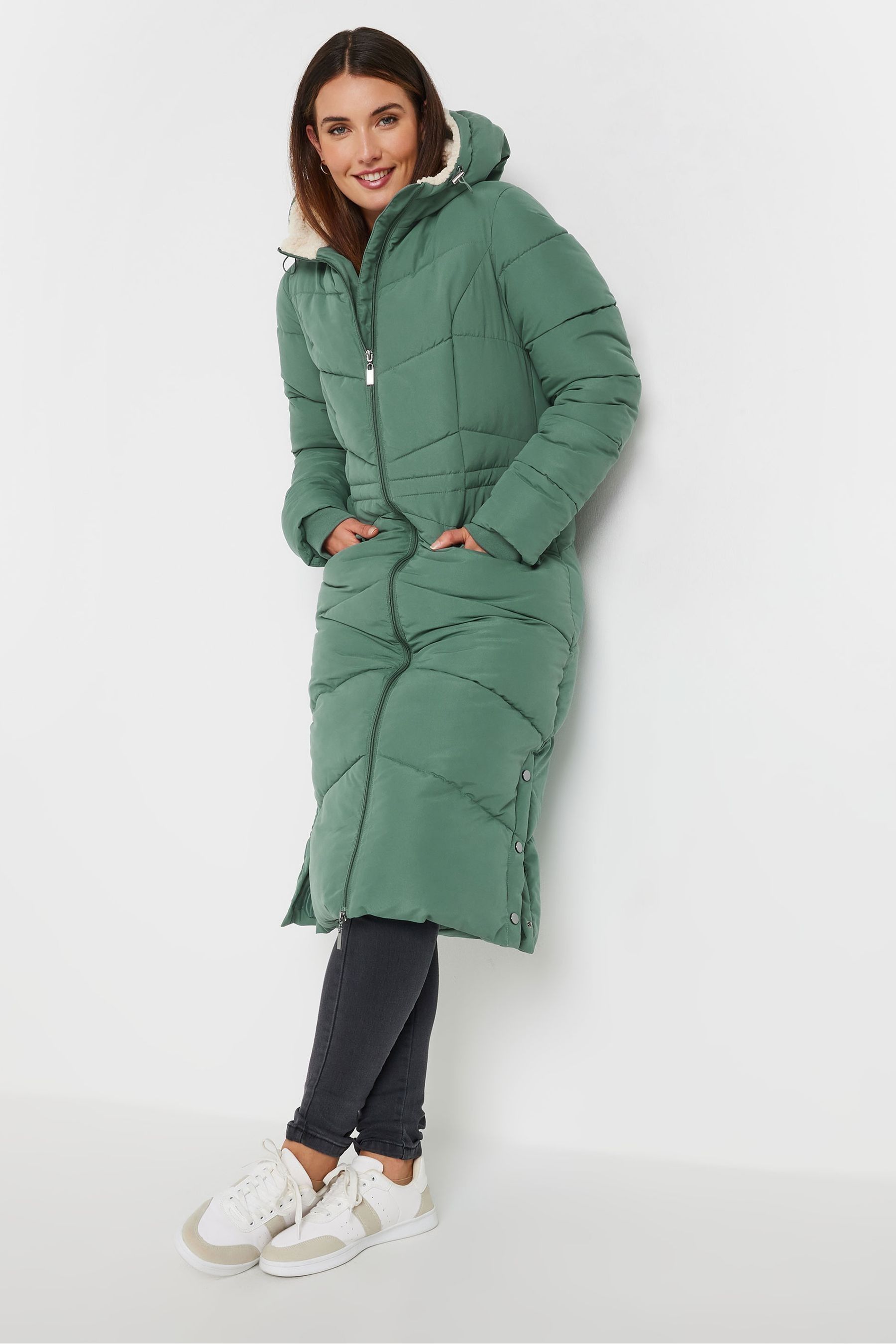 Long Tall Sally Green Borg Hooded Midi Padded Coat