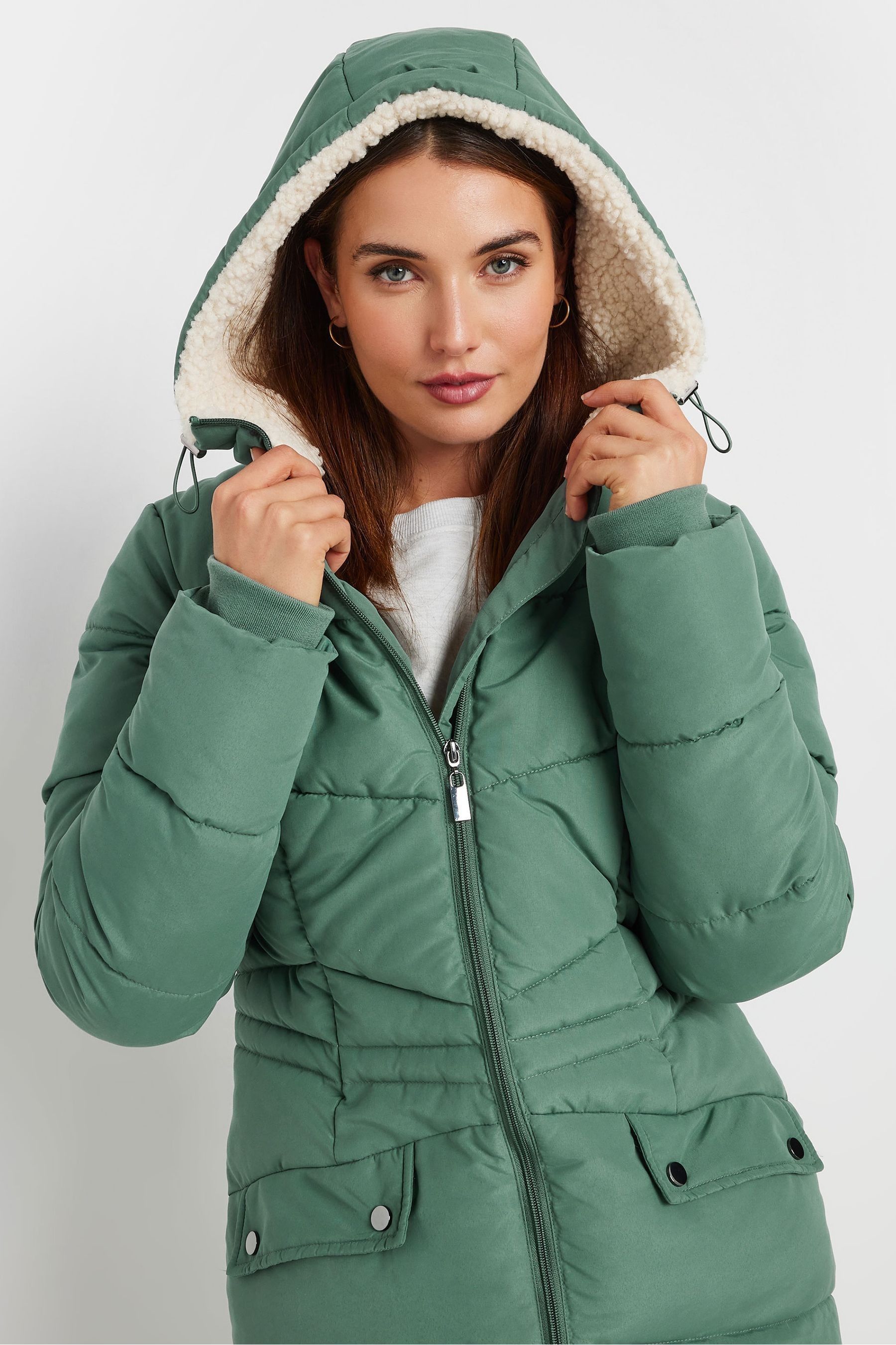 Buy Long Tall Sally Green Borg Hooded Midi Padded Coat from Next Luxembourg