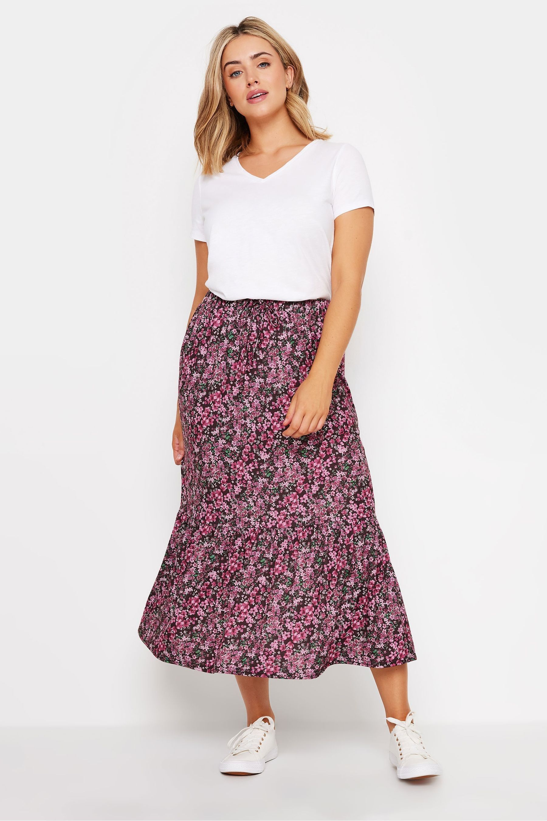 Buy M Co Pink Ditsy Floral Print Tiered Midi Skirt from the Next UK online shop