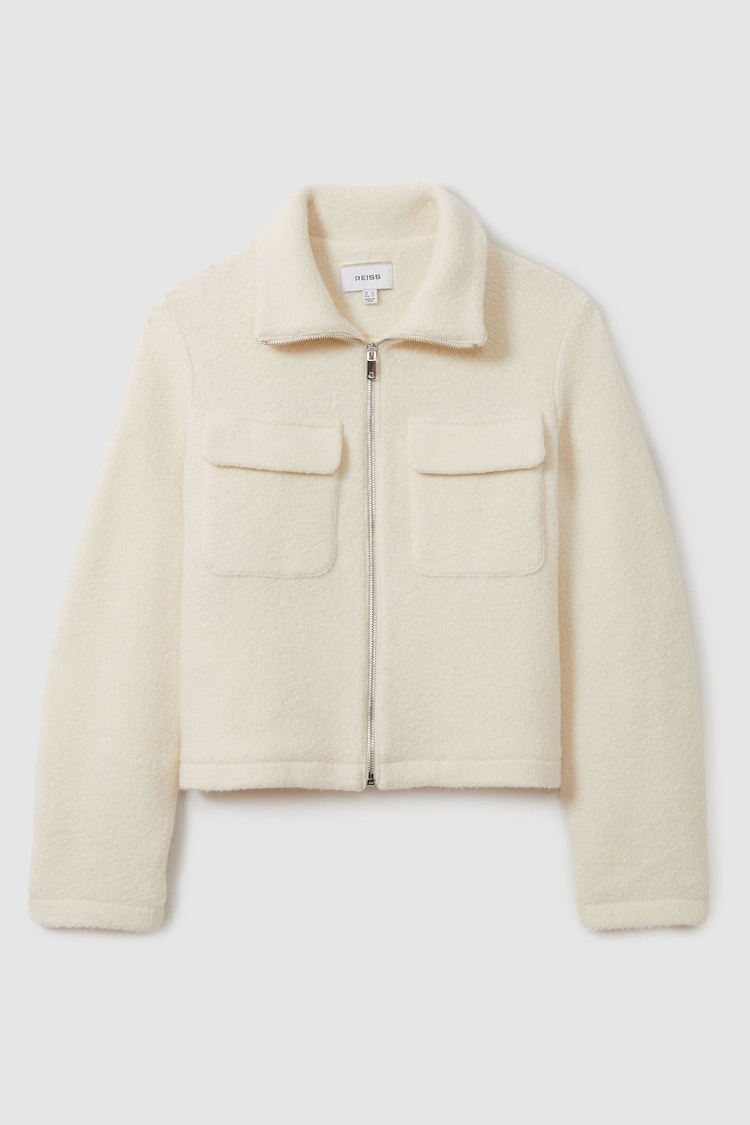 LES 100 CIEL Cream Textured Fleece Funnel Neck Jacket - Image 2 of 8