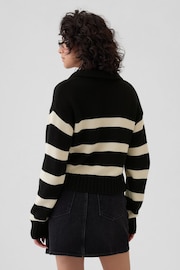 Gap Black Stripe Soft Cotton Shrunken V-Neck Polo Jumper - Image 3 of 5