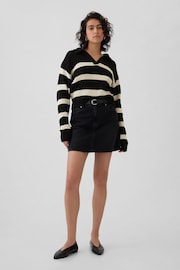 Gap Black Stripe Soft Cotton Shrunken V-Neck Polo Jumper - Image 4 of 5