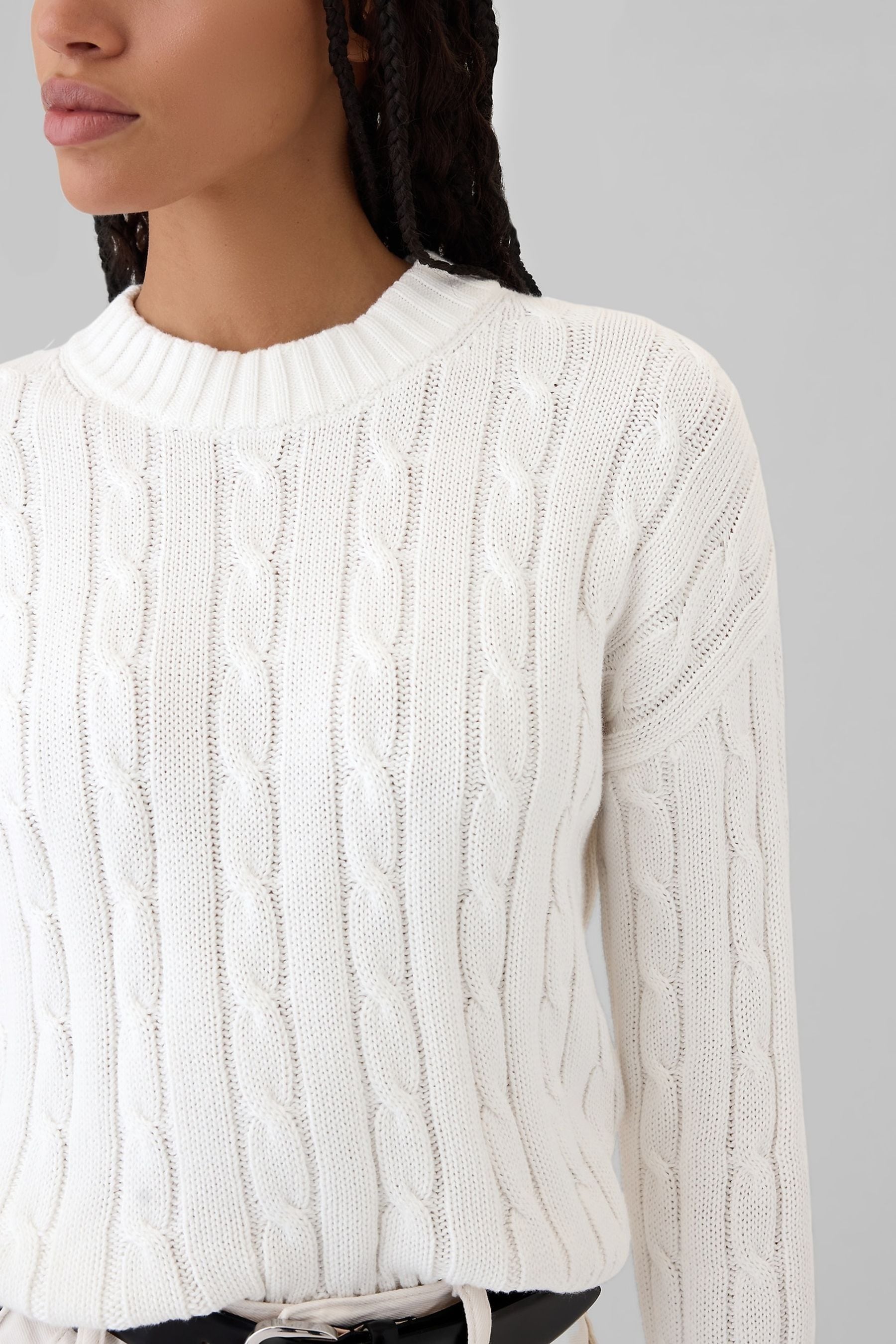 Buy Gap White 100 Cotton Cable Knit Crew Neck Cropped Jumper from the Next UK online shop