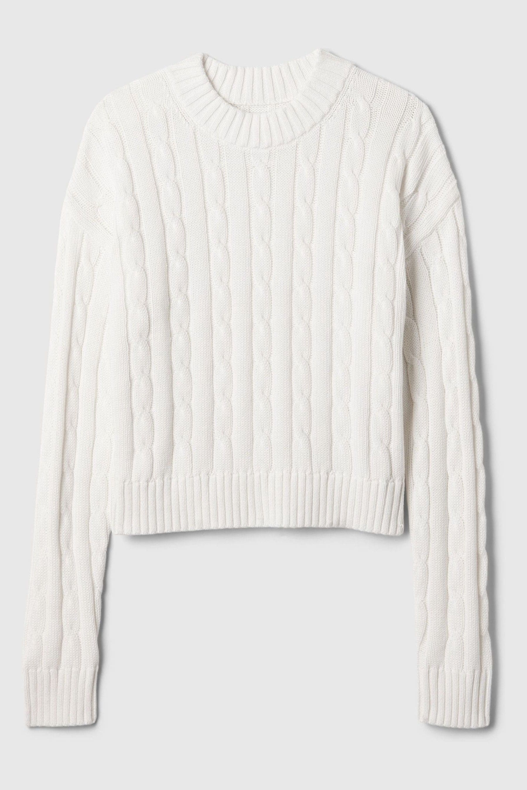 White cropped cable knit sweater hot sale