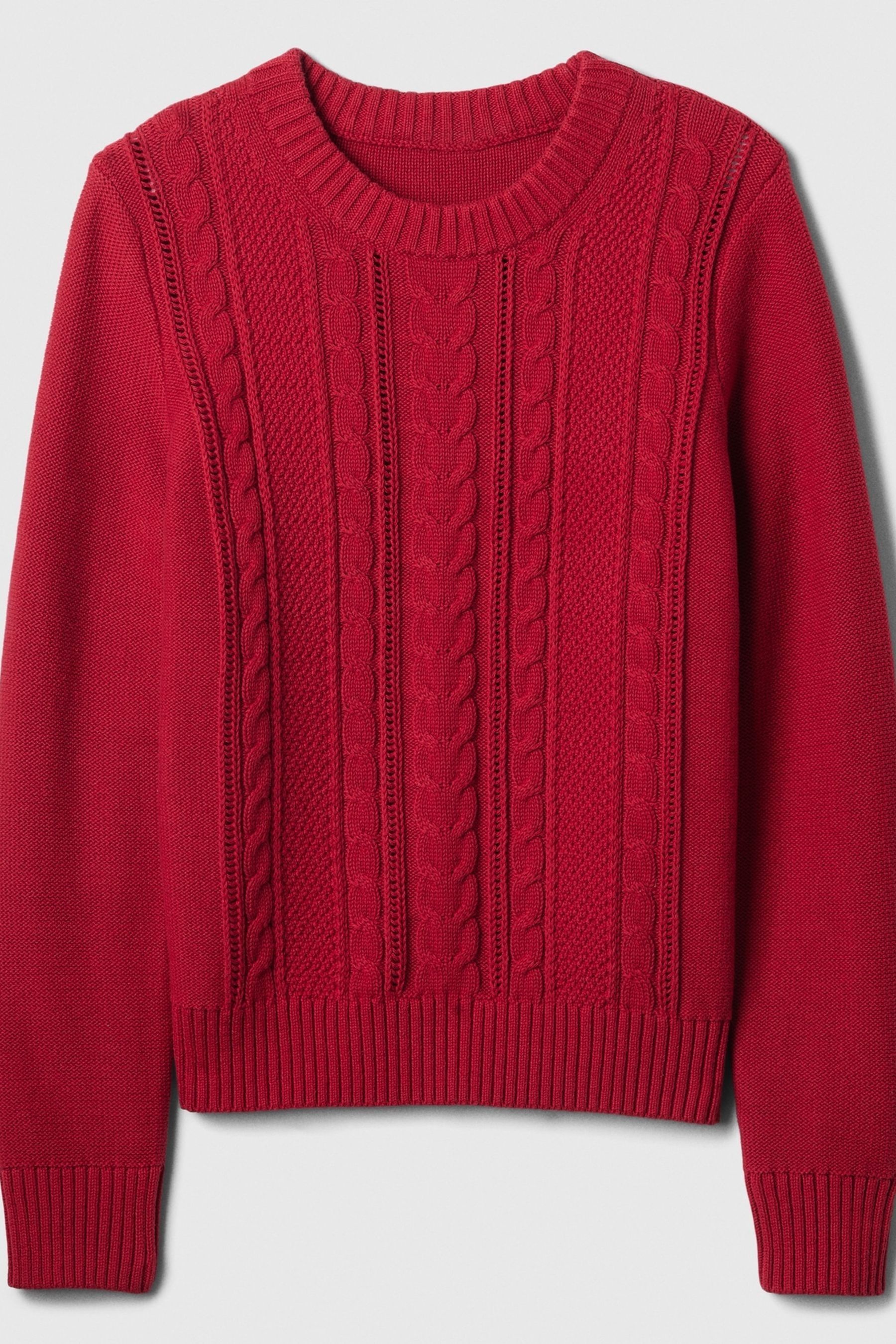 Red cotton cable knit sweater deals