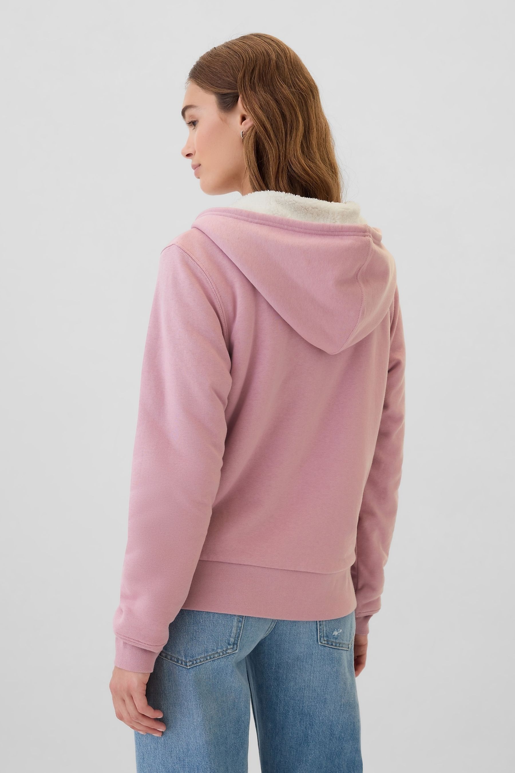 Buy Gap Pink Relaxed Logo Sherpa Lined Zip Hoodie from Next Belgium
