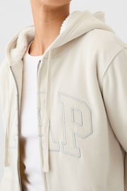 Gap Beige Relaxed Logo Sherpa-Lined Zip Tyrell Hoodie - Image 4 of 5