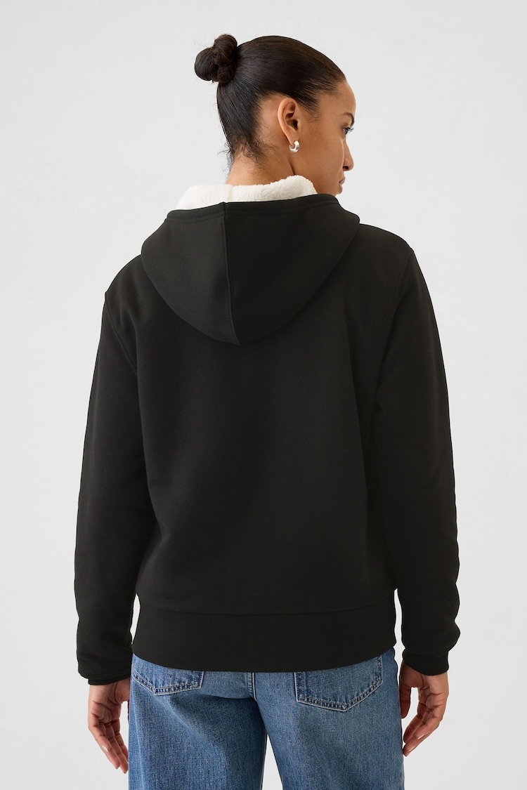 Gap Black Relaxed Logo Sherpa-Lined Zip Hoodie - Image 2 of 5