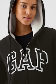 Gap Black Relaxed Logo Sherpa-Lined Zip Hoodie - Image 4 of 5