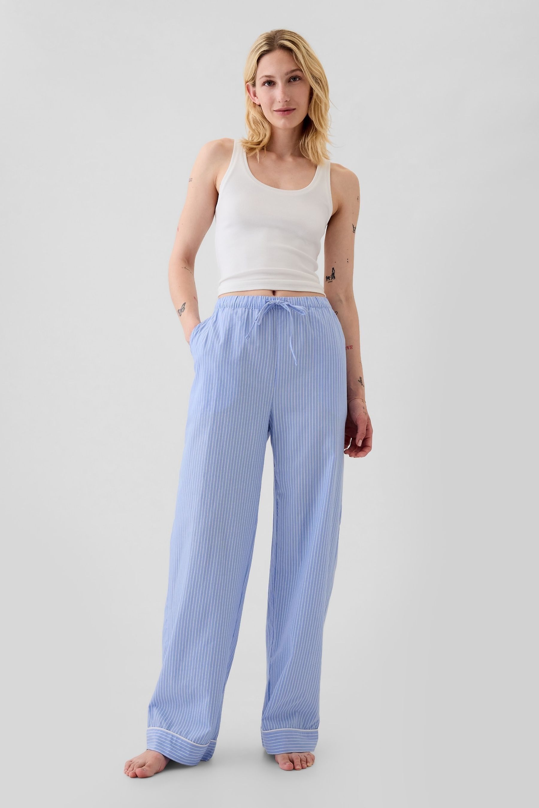 Buy Gap Blue Stripe 100 Cotton Poplin Pyjama Bottoms from Next Luxembourg