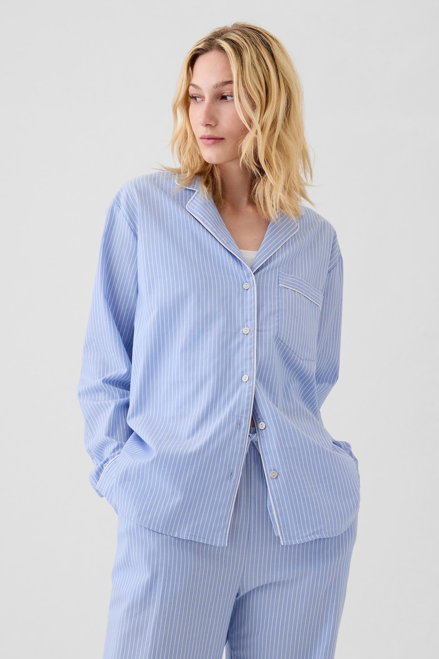 Gap Blue Stripe 100 Cotton Poplin Pyjama Top