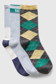 Gap Green/Grey/Yellow/Blue Crew Socks 3-Pack - Image 1 of 1