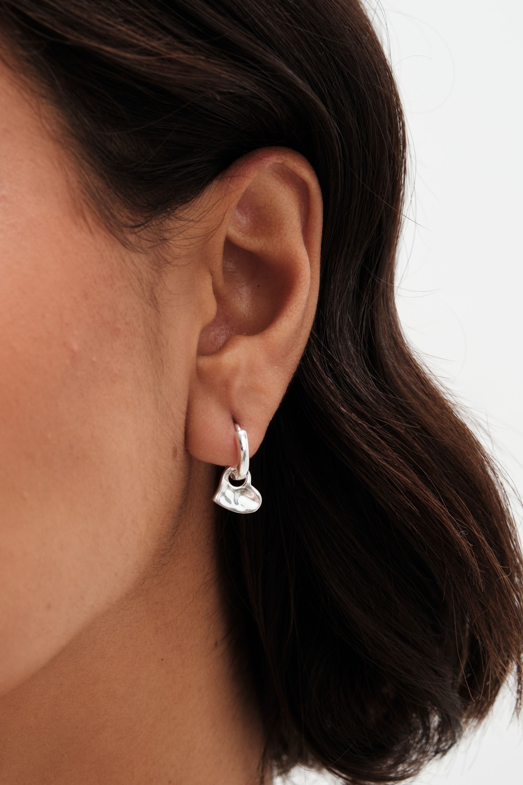 Simply Silver Silver Tone Sterling 925 Polished Huggie Hoop Molten Heart Drop Earrings