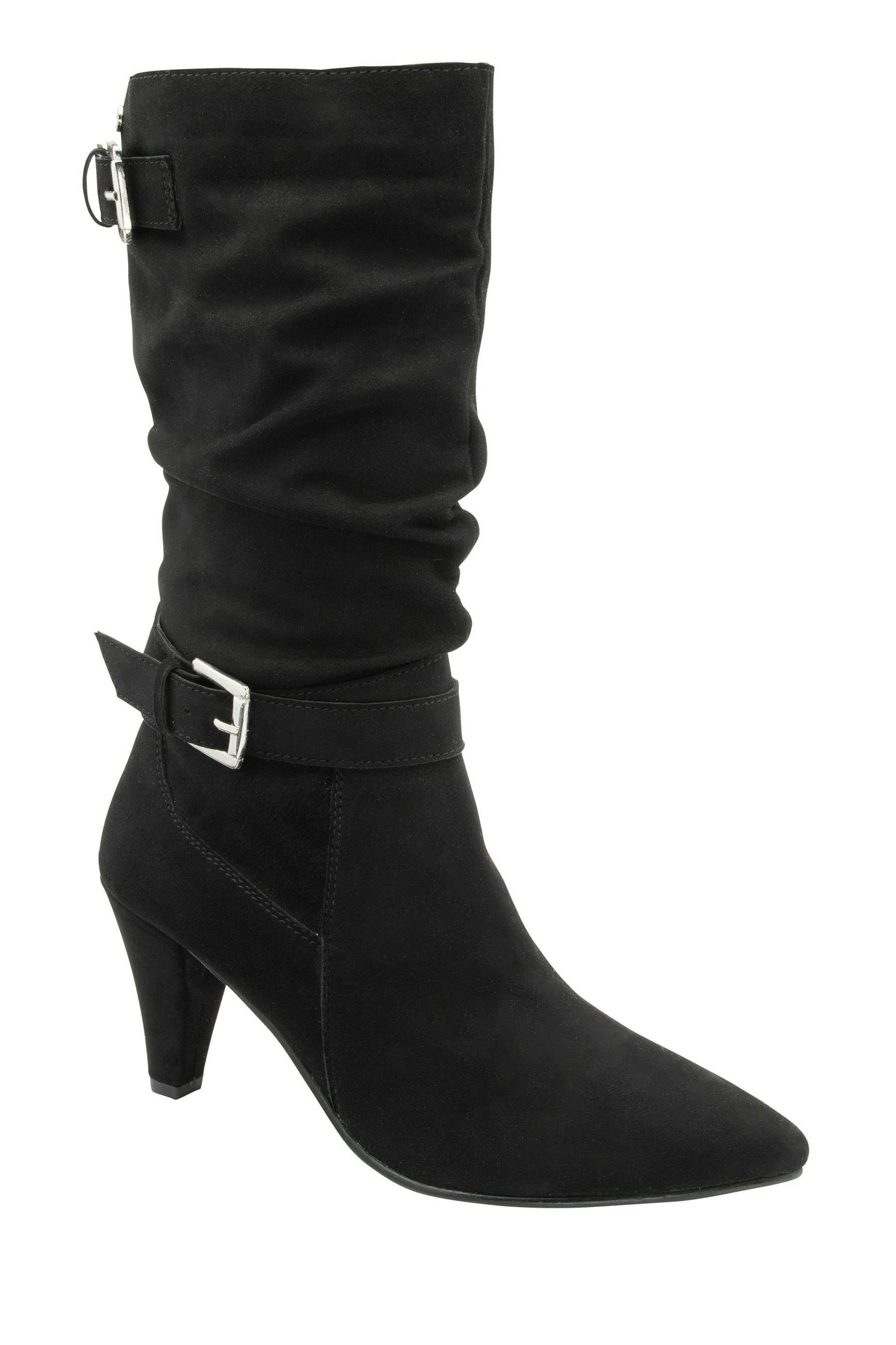 Ravel Black Suede Pointed Toe Mid Calf Boots