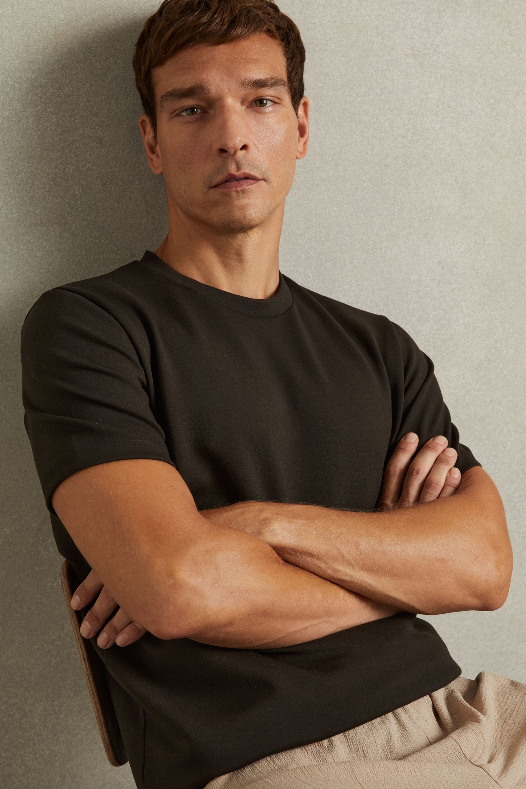 Buy Reiss Chocolate Brown Bradley Interlock Jersey Crew Neck T Shirt from the Next UK online shop