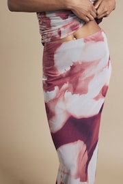 River Island Red Floral Mesh Column Midi Skirt - Image 3 of 4