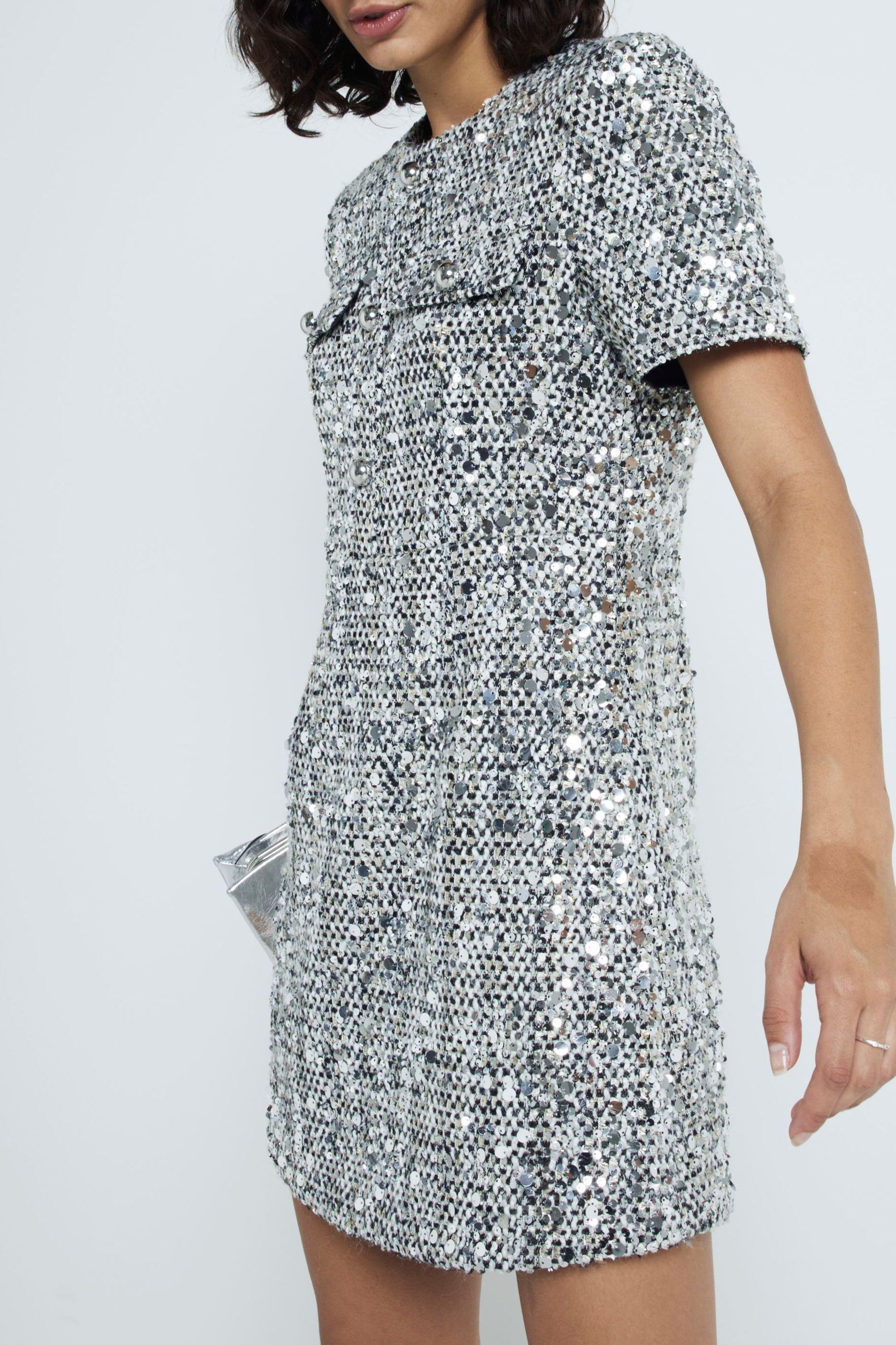 Buy River Island Silver Boucle Shift Dress from the Next UK online shop