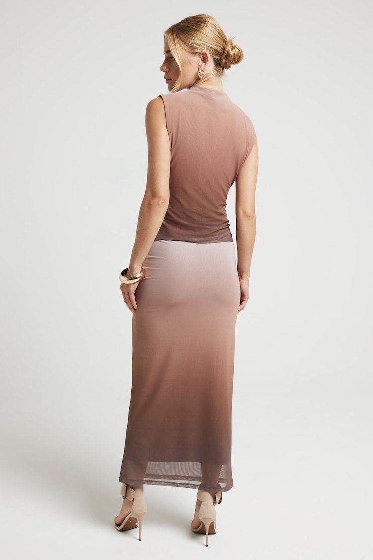 River Island Brown Ombre Mesh Midi Skirt - Image 2 of 4