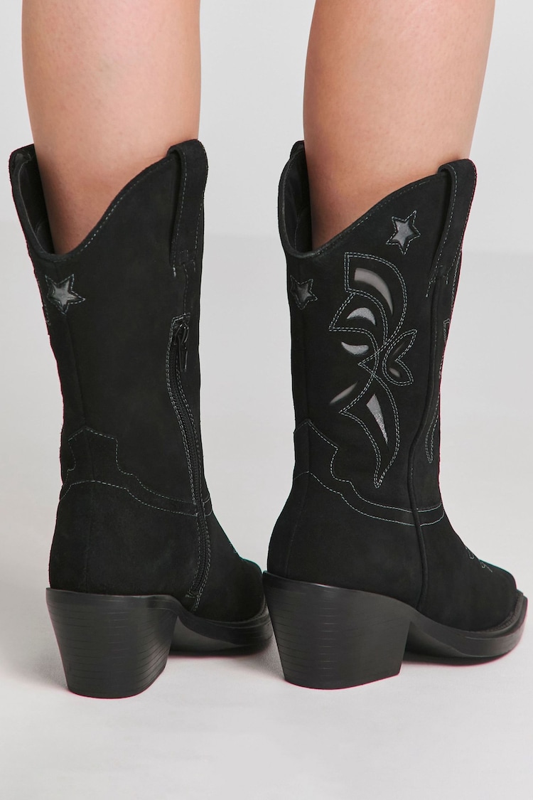 Simply Be Black Wide Fit Cut out Detail Calf Height Western Boots - Image 2 of 4