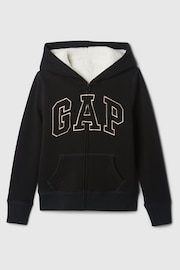 Gap Black Logo Sherpa-Lined Zip Hoodie (4-13yrs) - Image 1 of 3