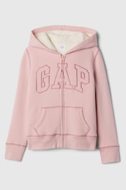 Gap Pink Logo Sherpa-Lined Zip Hoodie (4-13yrs) - Image 1 of 3