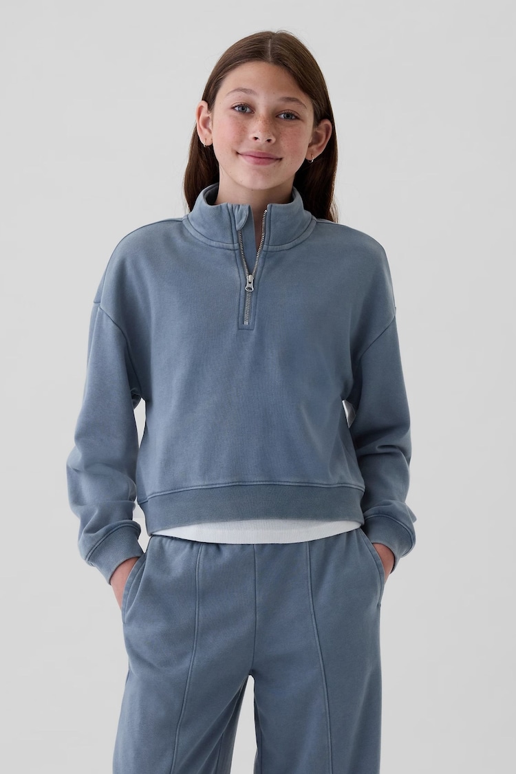 Gap Blue Vintage Soft Half Zip Cropped Pullover (4-13yrs) - Image 1 of 5