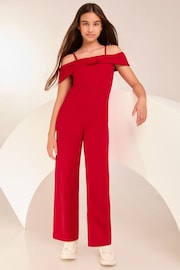 Lipsy Red Cold Shoulder Bow Jumpsuit (5-16yrs) - Image 1 of 4