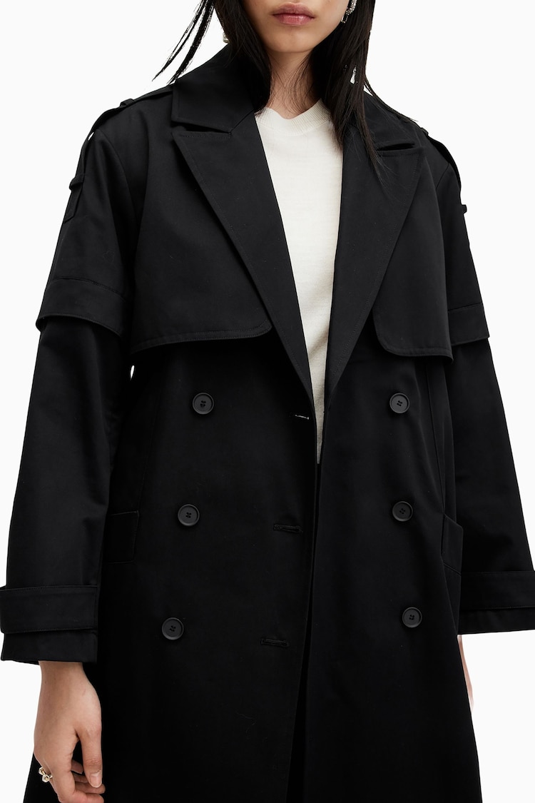 AllSaints Black Clyde Trench Coat - Image 2 of 7