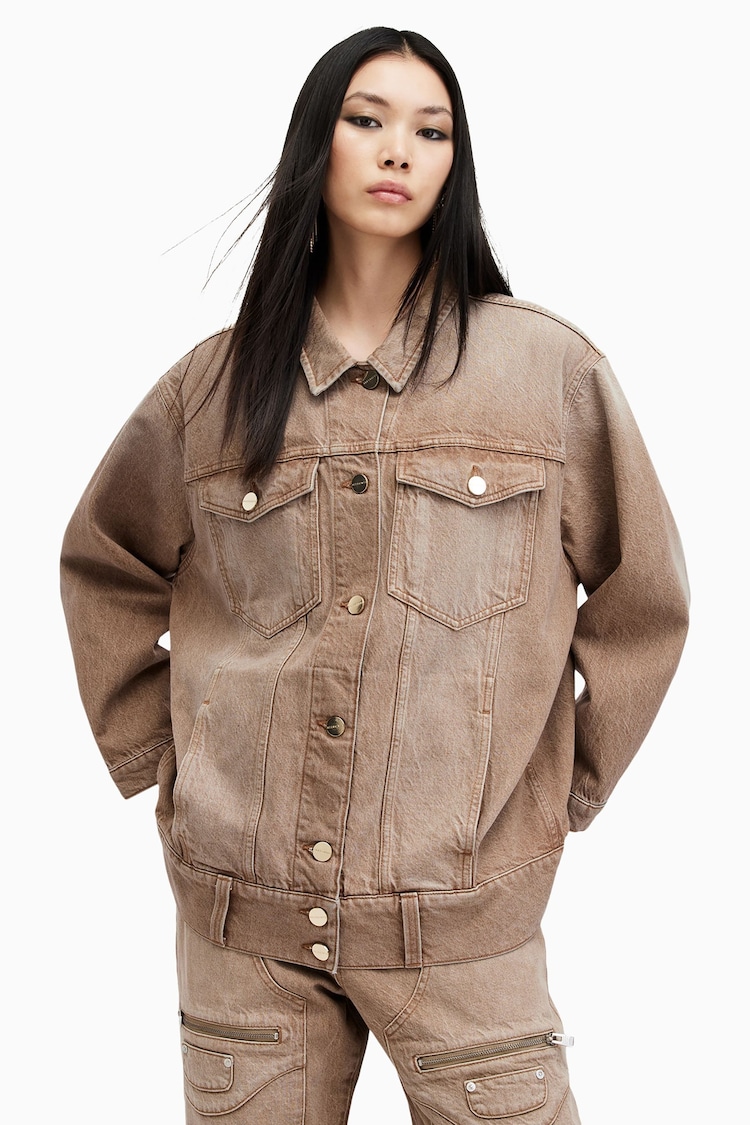 AllSaints Brown Willow Denim Jacket - Image 2 of 8