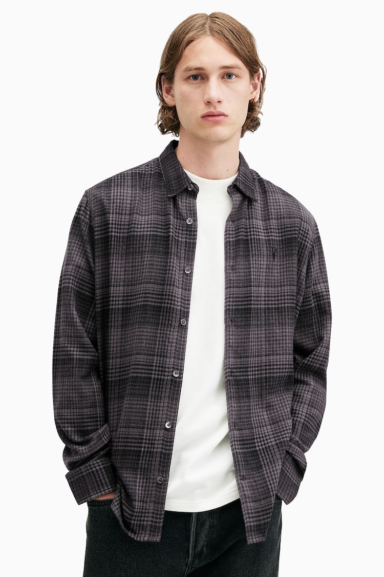 AllSaints Grey Sonik Longsleeve Shirt - Image 1 of 6