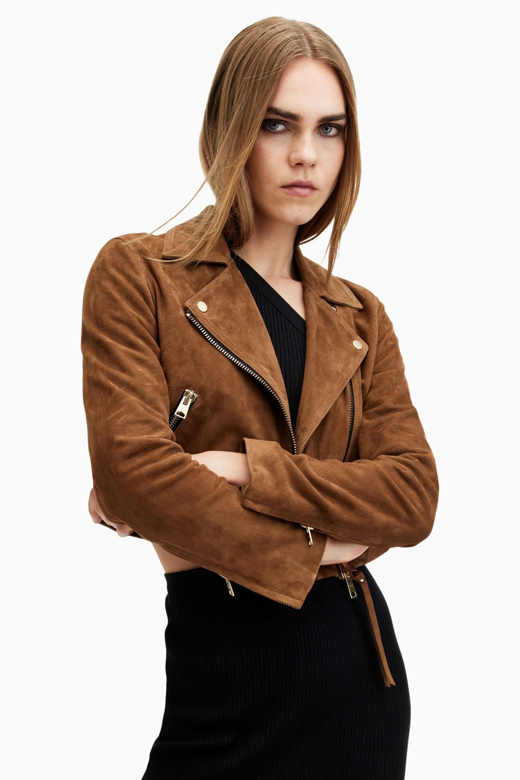 Suede cropped biker jacket top