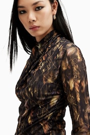 AllSaints Brown Tia Mesh Top - Image 2 of 7