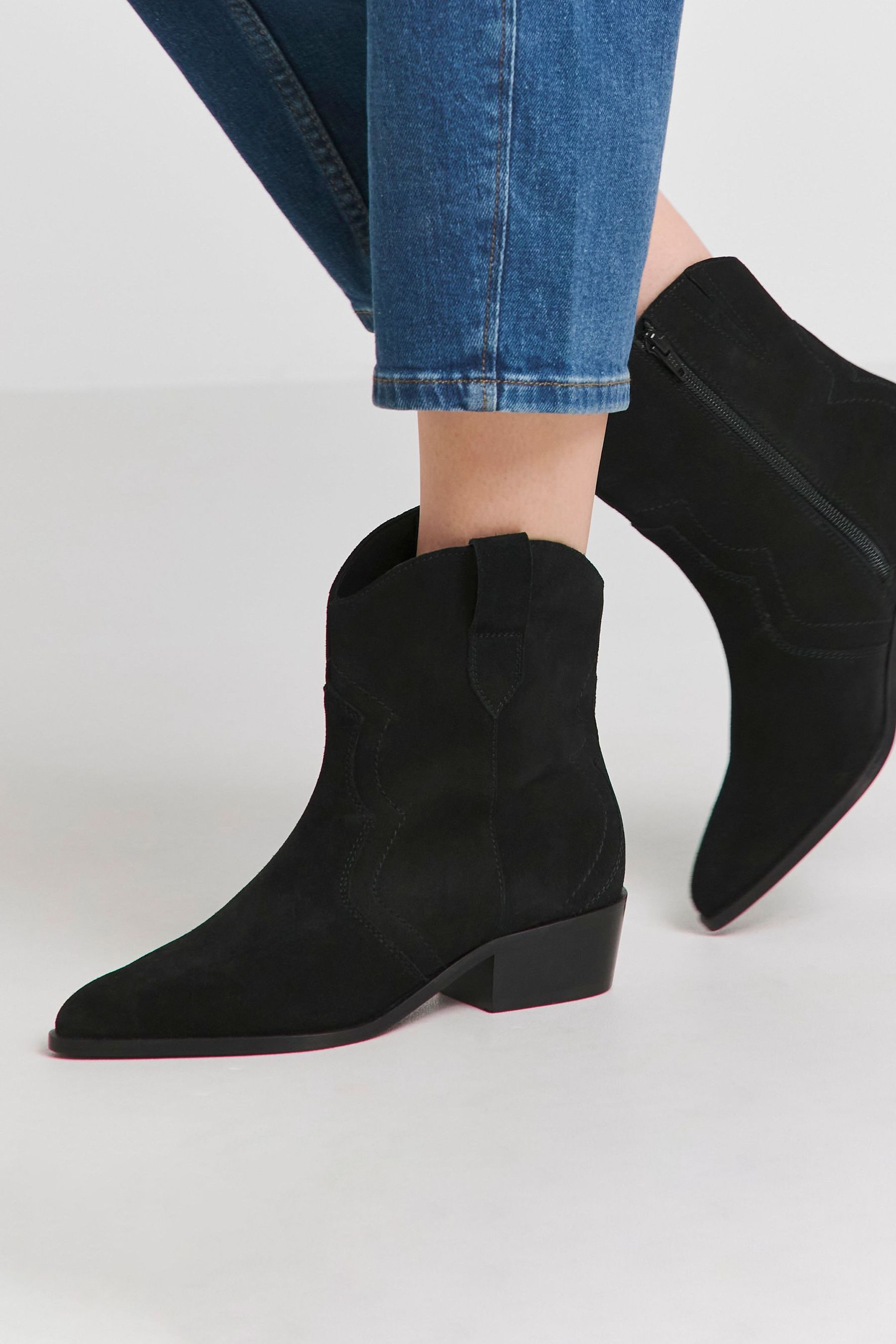 Black suede western ankle boots deals