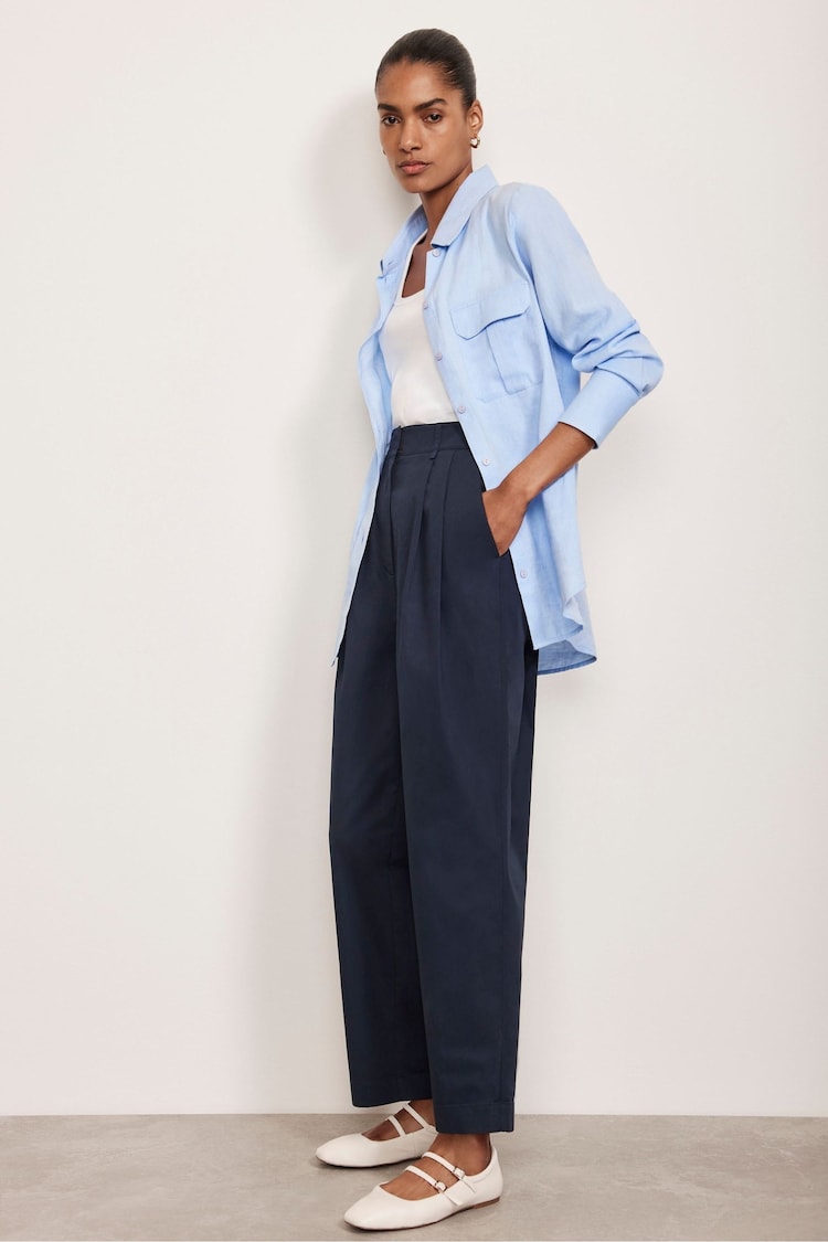 Mint Velvet Blue Cotton Tapered Trousers - Image 2 of 4