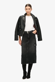 Superdry Black Denim Cargo Pocket Midi Skirt - Image 1 of 3