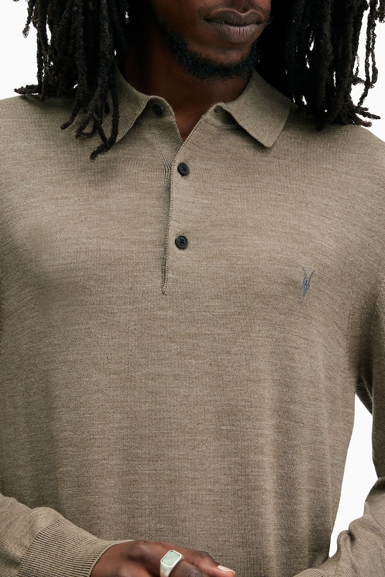 AllSaints Green Mode Merino Longsleeve Polo Shirt - Image 2 of 6