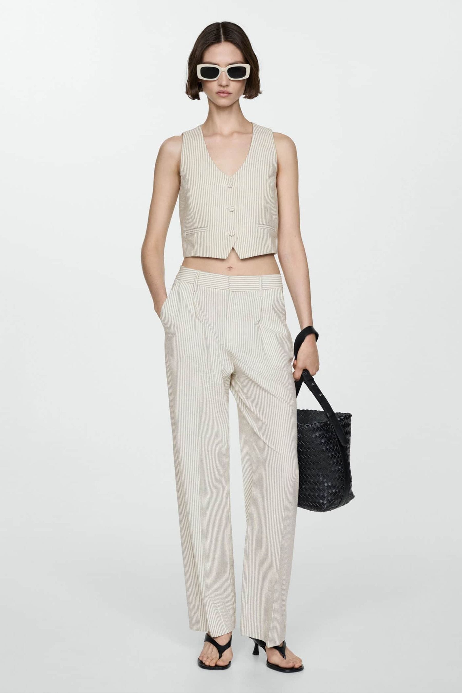Cream striped trousers store