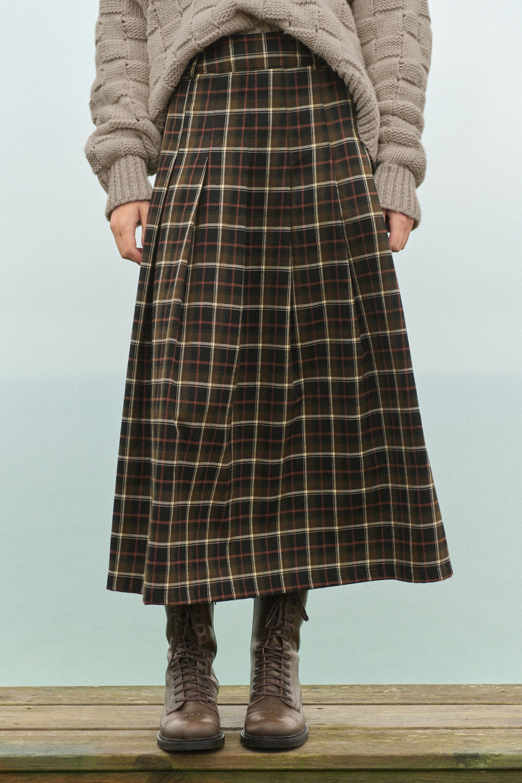 Buy Green Check Pleated Kilt Maxi Skirt from the Next UK online shop