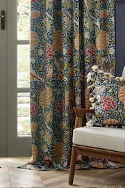 Morris & Co Indigo Berry Cray Floral Chenille Pencil Pleat Curtains - Image 4 of 7