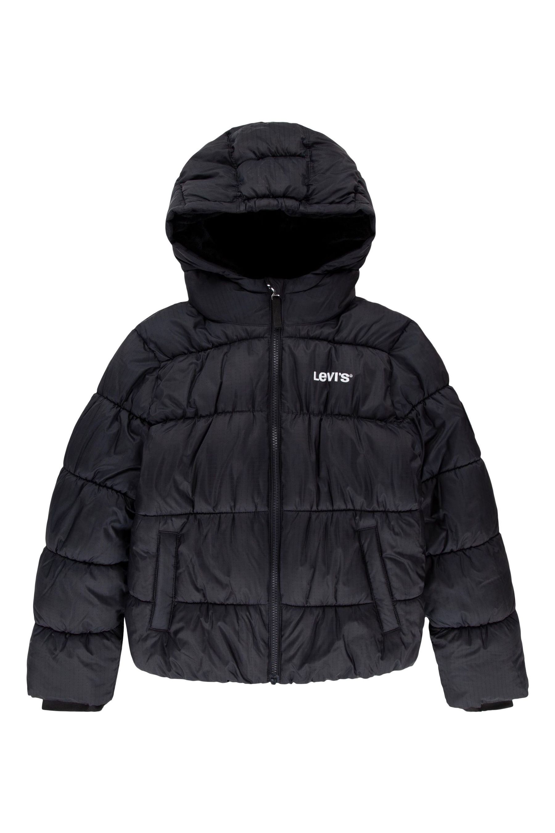 Buy Levi s Black Quilted Logo Hooded Puffer Coat from the Next UK online shop