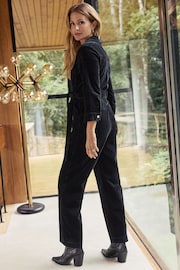 Friends Like These Dark Navy Blue Petite 3/4 Sleeve Wide Leg Corduroy Jumpsuit - Image 3 of 4