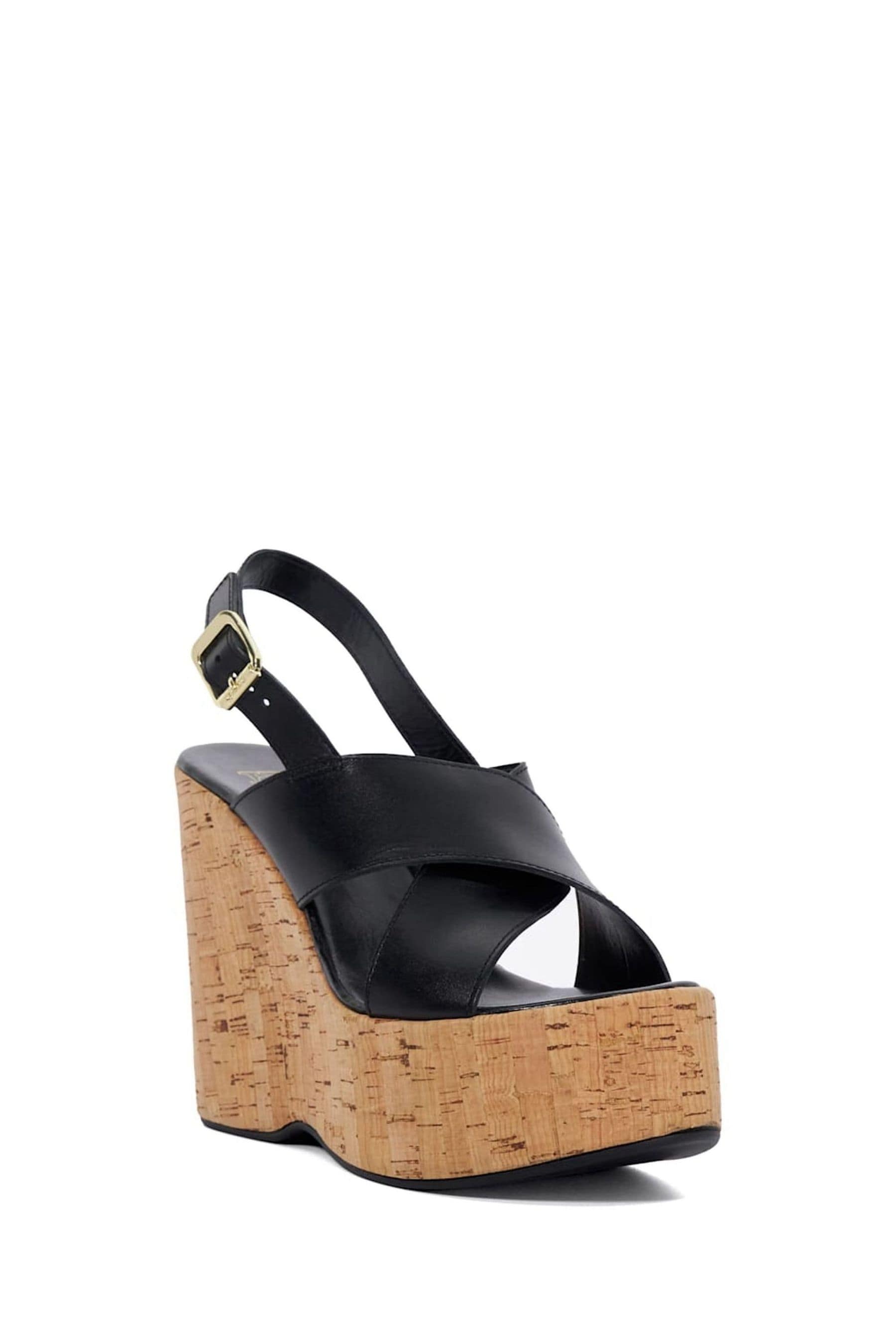 Dune London Black Kaiden Chunky Cork Wedge Sandals