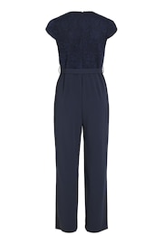 VILA Blue Belted Lace Wide Leg Jumpsuit - Image 2 of 2