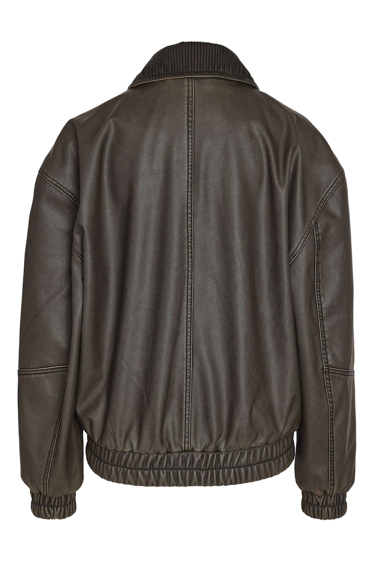 NOISY MAY Green Washed  Faux Leather Bomber Jacket - Image 3 of 3